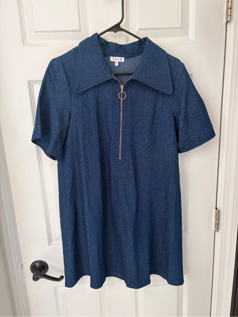 TCEC Indigo Zip-Front Polo Collar Mini Dress